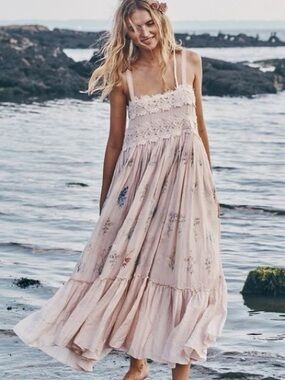 New Caroline Constas Pink Dainty Fairy Floral Garden Lace Embroidered Maxi Dress